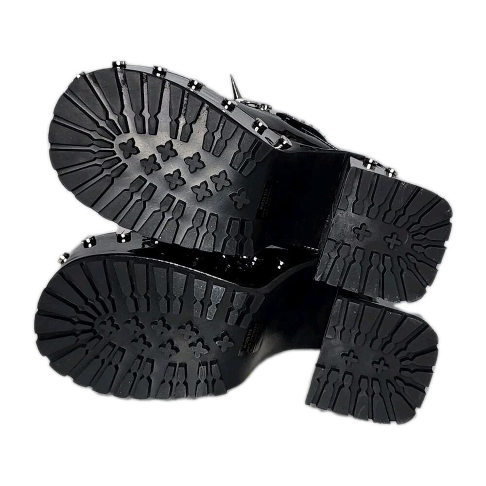 Widow Righteous Rebel Spike Platform Mules Vegan Patent Fur Trim Heels 9M - Picture 6 of 10